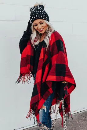 Manhattan Mornings Buffalo Check Poncho in Red