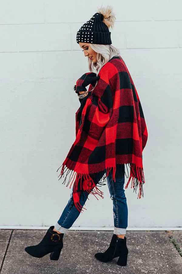 Manhattan Mornings Buffalo Check Poncho in Red