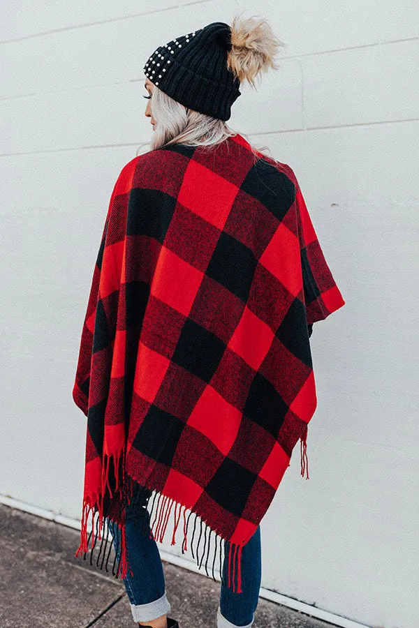 Manhattan Mornings Buffalo Check Poncho in Red