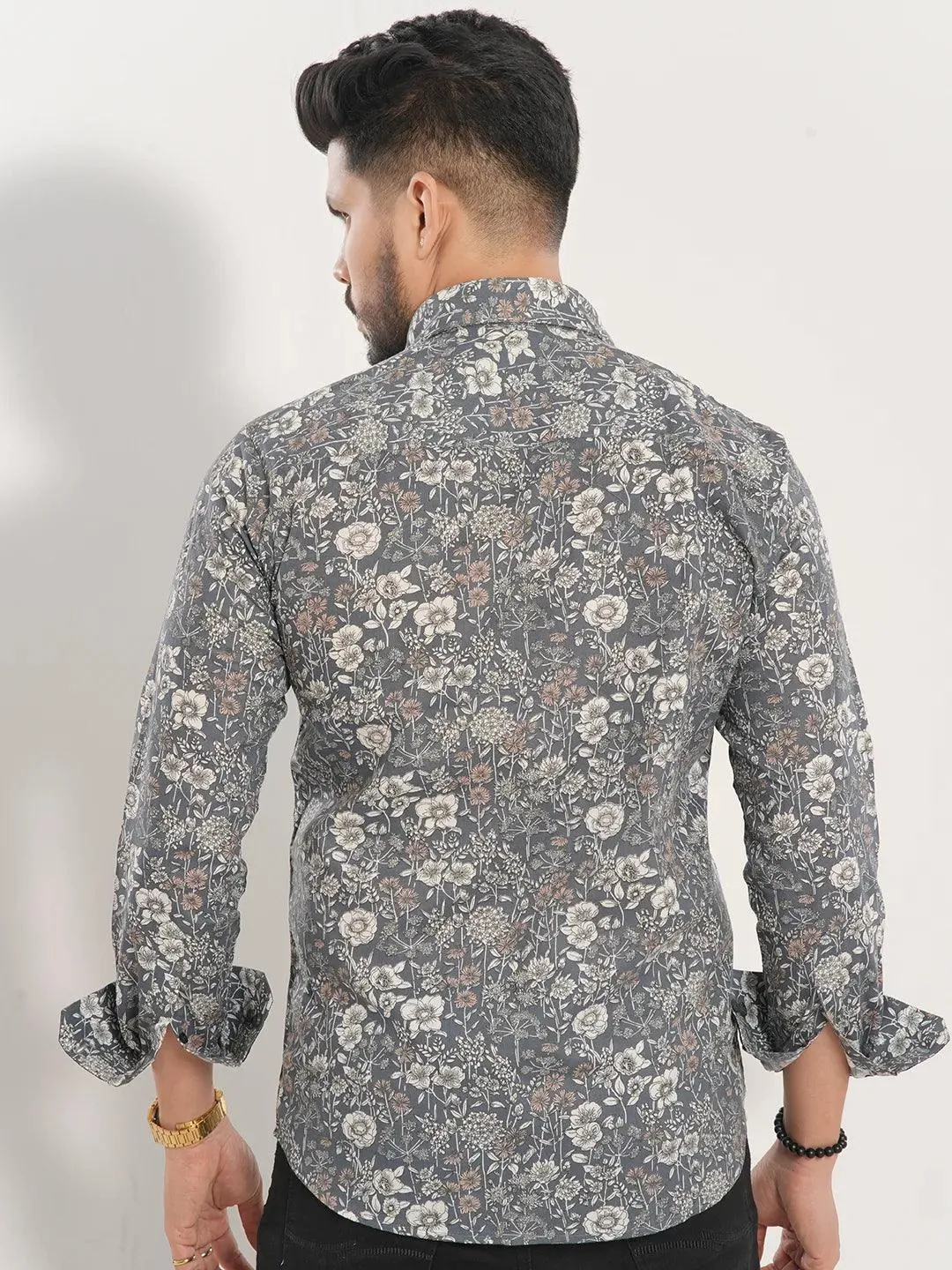 Men's Allover Gray Floral Full Sleeve Shirt