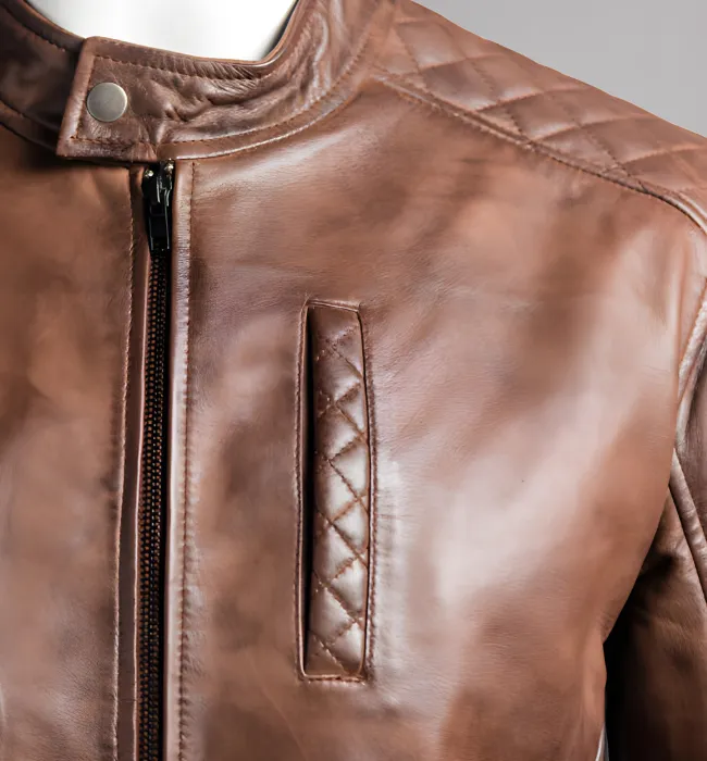 Men’s Brown Slim Fit Racer Style Leather Jacket