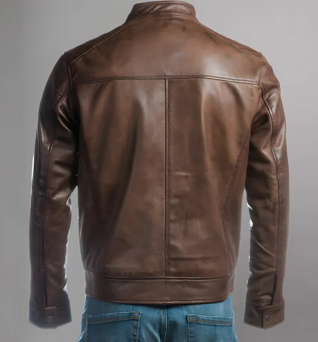 Men’s Brown Slim Fit Racer Style Leather Jacket