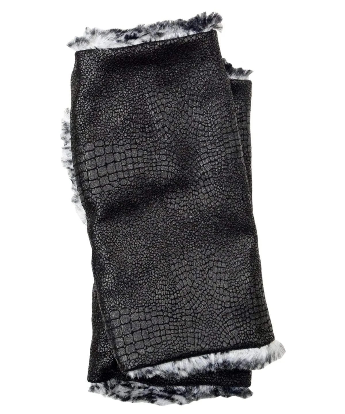 Men's Fingerless / Driving Gloves - Vegan Leather Outback in Black with Assorted Faux Fur