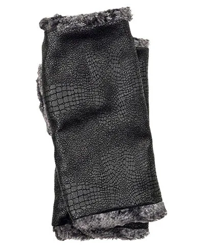 Men's Fingerless / Driving Gloves - Vegan Leather Outback in Black with Assorted Faux Fur