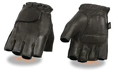 MEN'S FINGERLESS W/GEL PALM & VELCROFLAP VERY SOFT LEATHER DEER SKIN BLACK COLOR