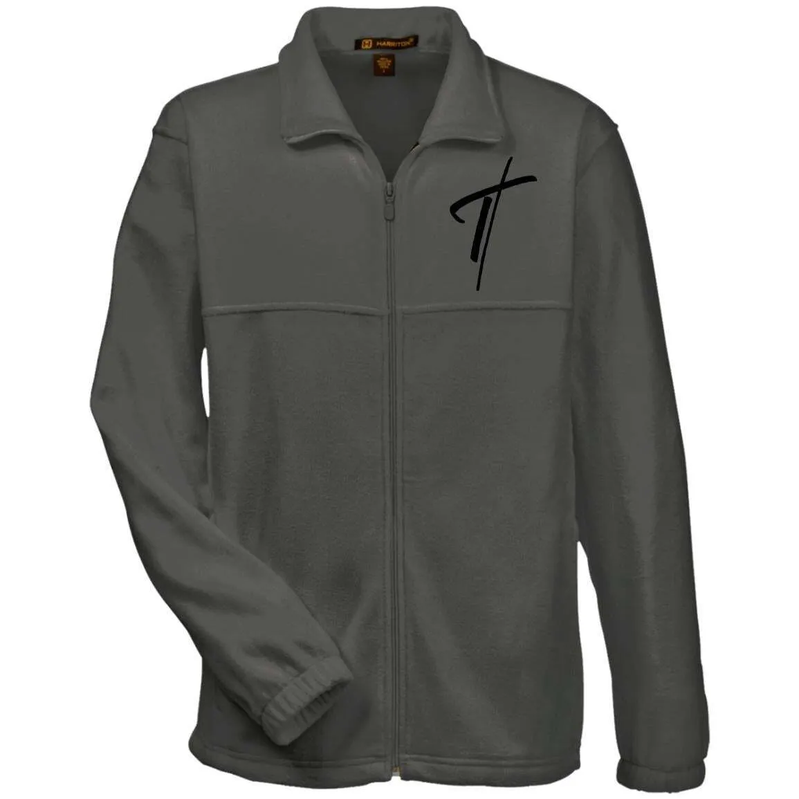 Mens Full-Zip Fleece, Black Embroidered Cross Long Sleeve Jacket