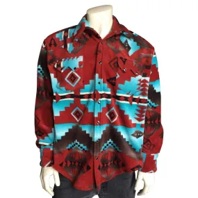 Men's Native Pattern Fleece Western Shirt in Rust & Turquoise