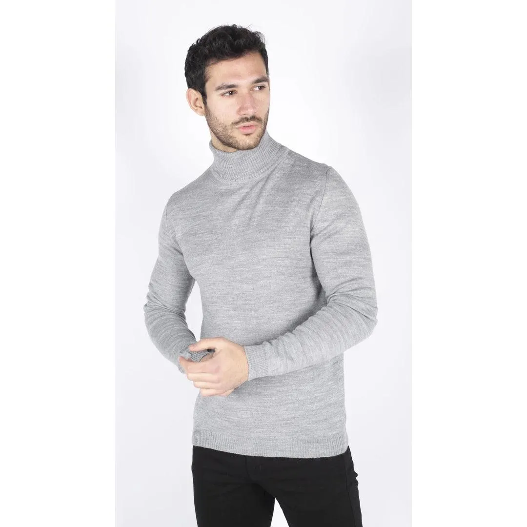 Mens Polar Neck Jumper Roll Neck High Turtle Neck Slim Fit Light Weight