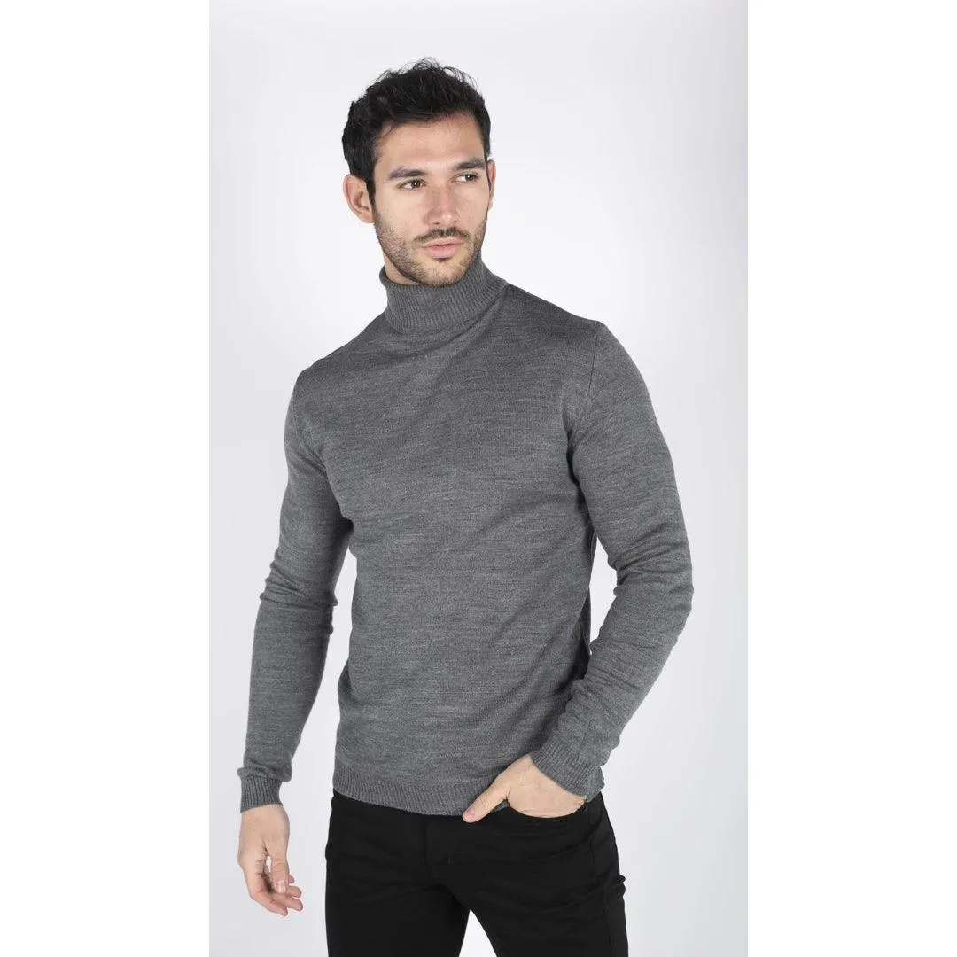 Mens Polar Neck Jumper Roll Neck High Turtle Neck Slim Fit Light Weight