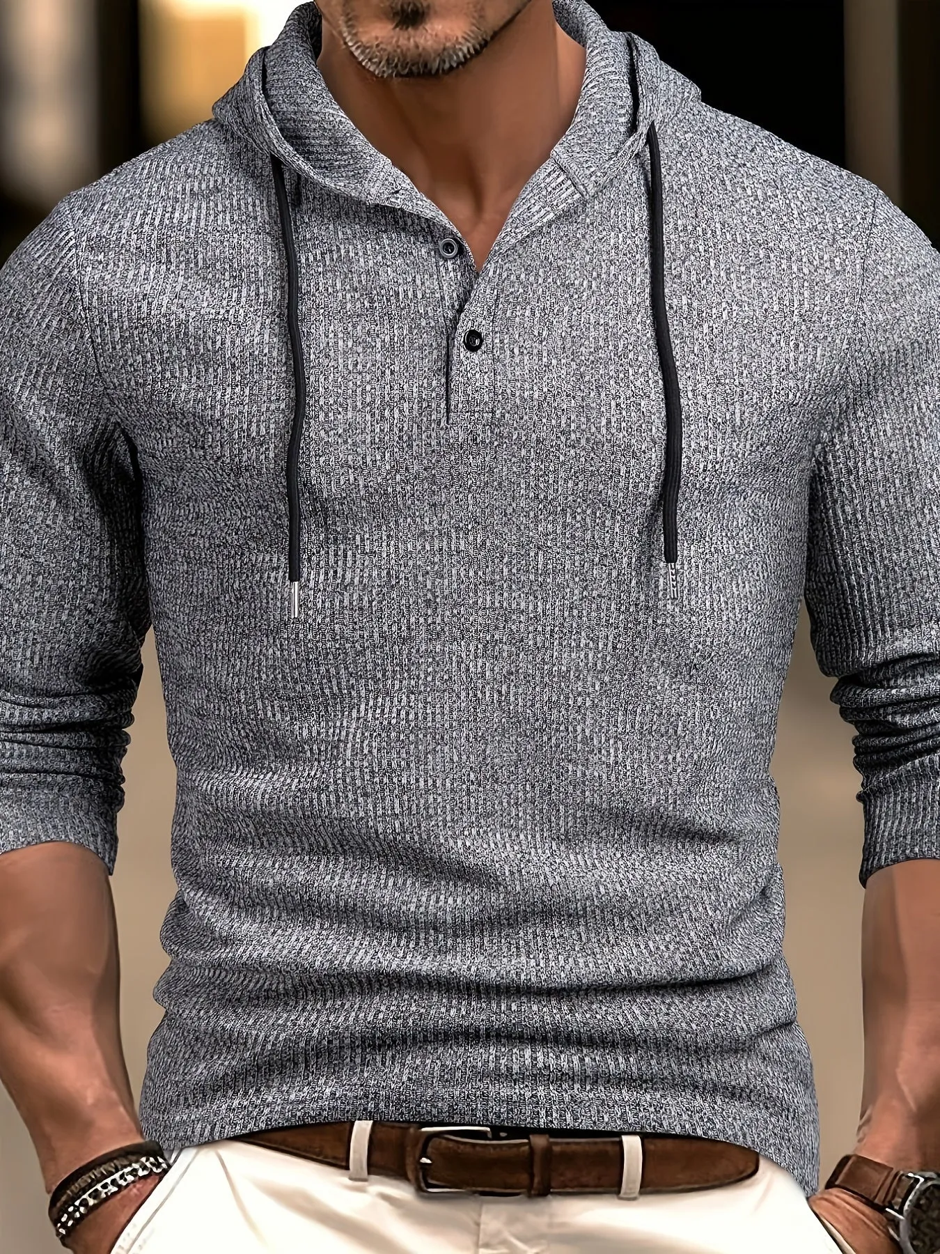 Men's Stylish Ribbed Long Sleeve Henley Shirt - Soft, Breathable, and Warm Casual Top with Trendy Buttons for Autumn and Winter - Perfect for Outdoor Activities and Daily Wear