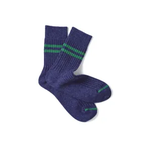 Merino Lambswool Stripe Socks - Navy/Blue