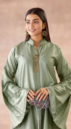 Metallic Green Cord Set with Flared Sleeves and Pants