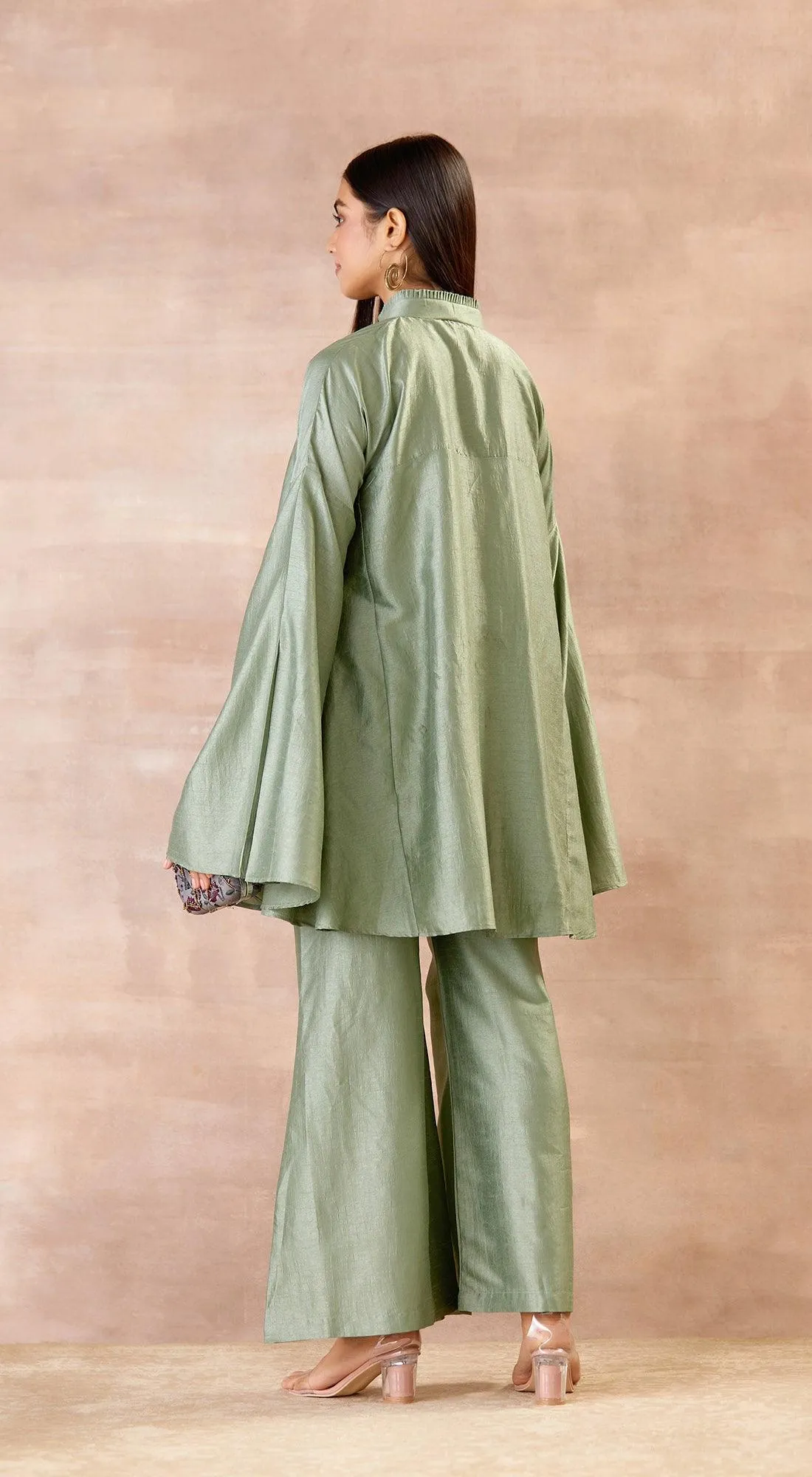 Metallic Green Cord Set with Flared Sleeves and Pants