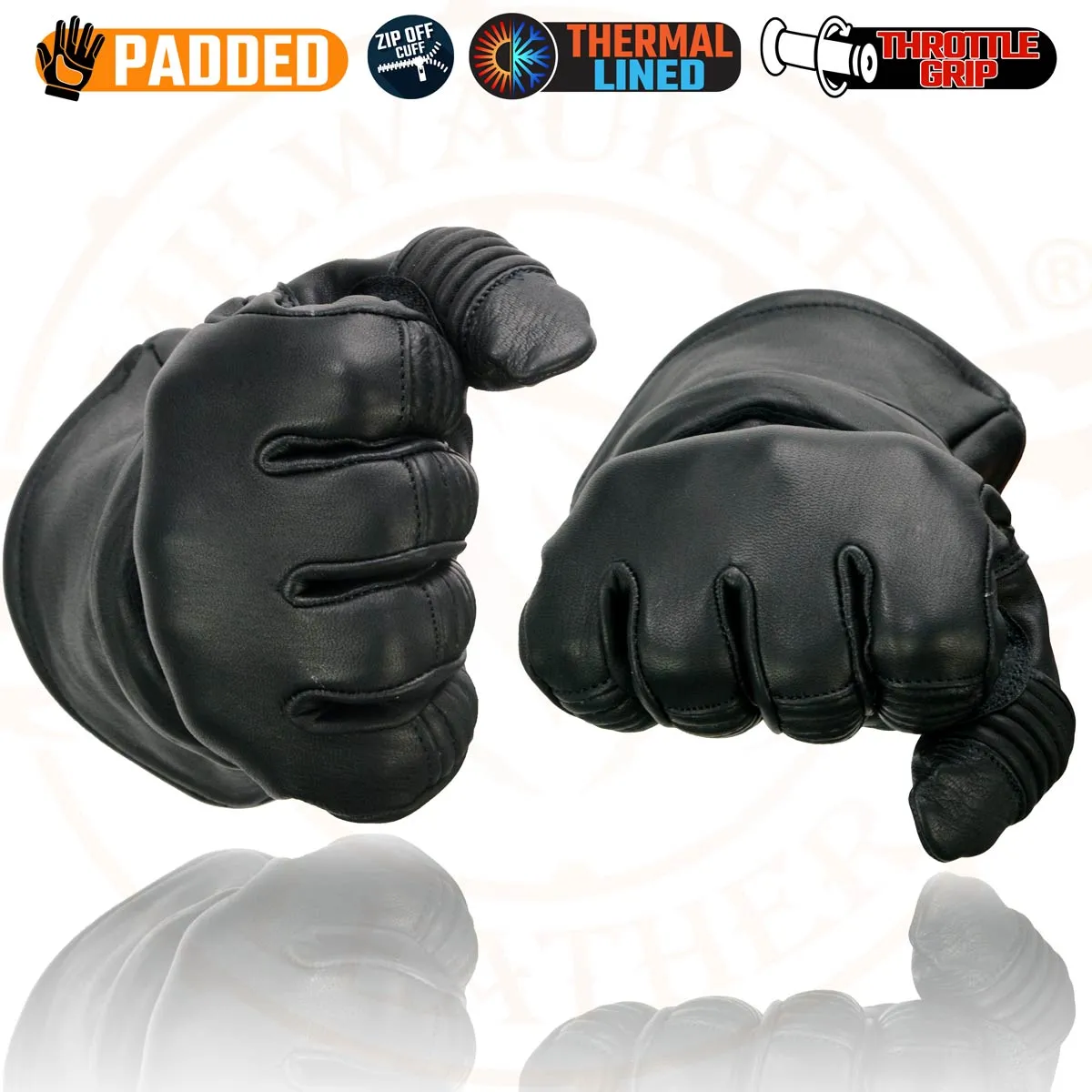 Milwaukee Leather SH852 Men's Black Deerskin Leather Gauntlet Motorcycle Thermal Lined Gloves