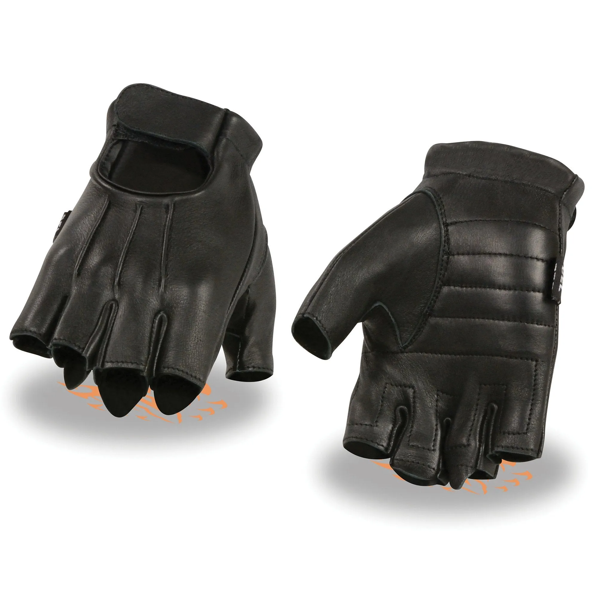 Milwaukee Leather SH878 Men's Black Leather Gel Padded Palm Fingerless Motorcycle Hand Gloves ‘Welted Genuine USA Deerskin’