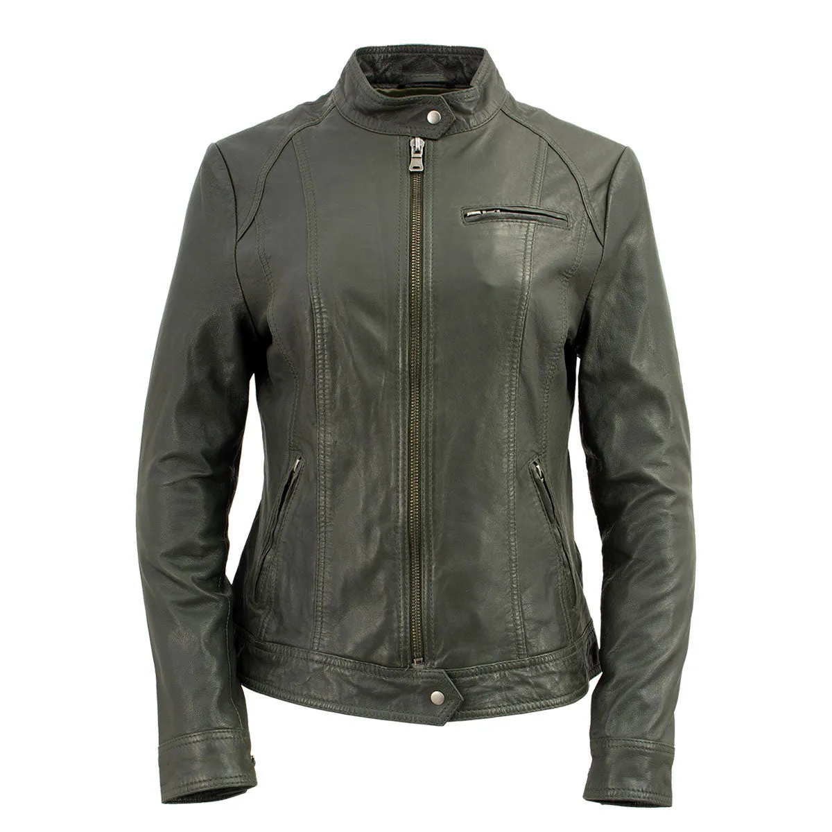 Milwaukee Leather Vintage SFL2811 Women's Olive Zipper Front Motorcycle Casual Fashion Leather Jacket