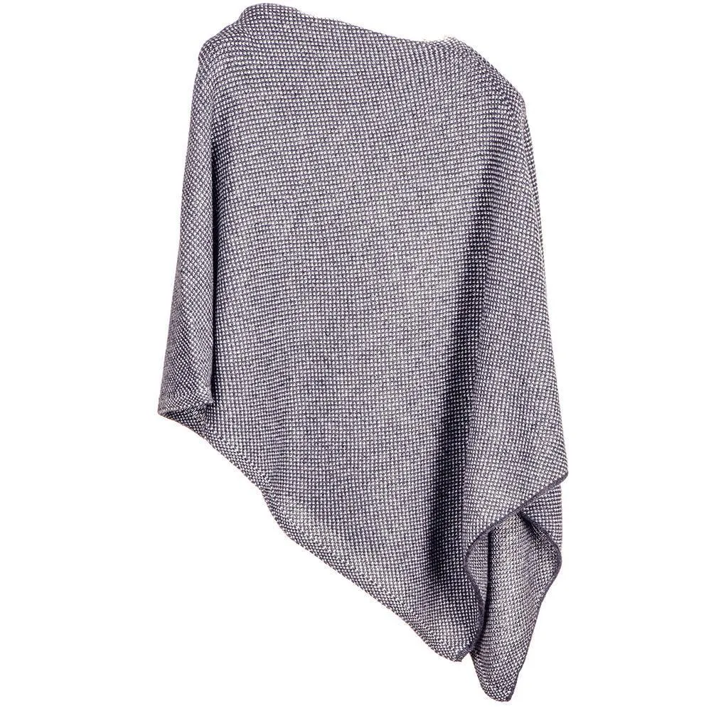 Navy and Grey Knitted Cashmere Poncho