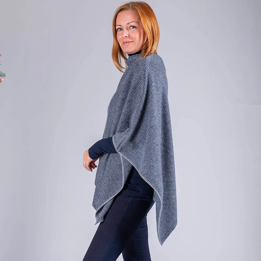 Navy and Grey Knitted Cashmere Poncho