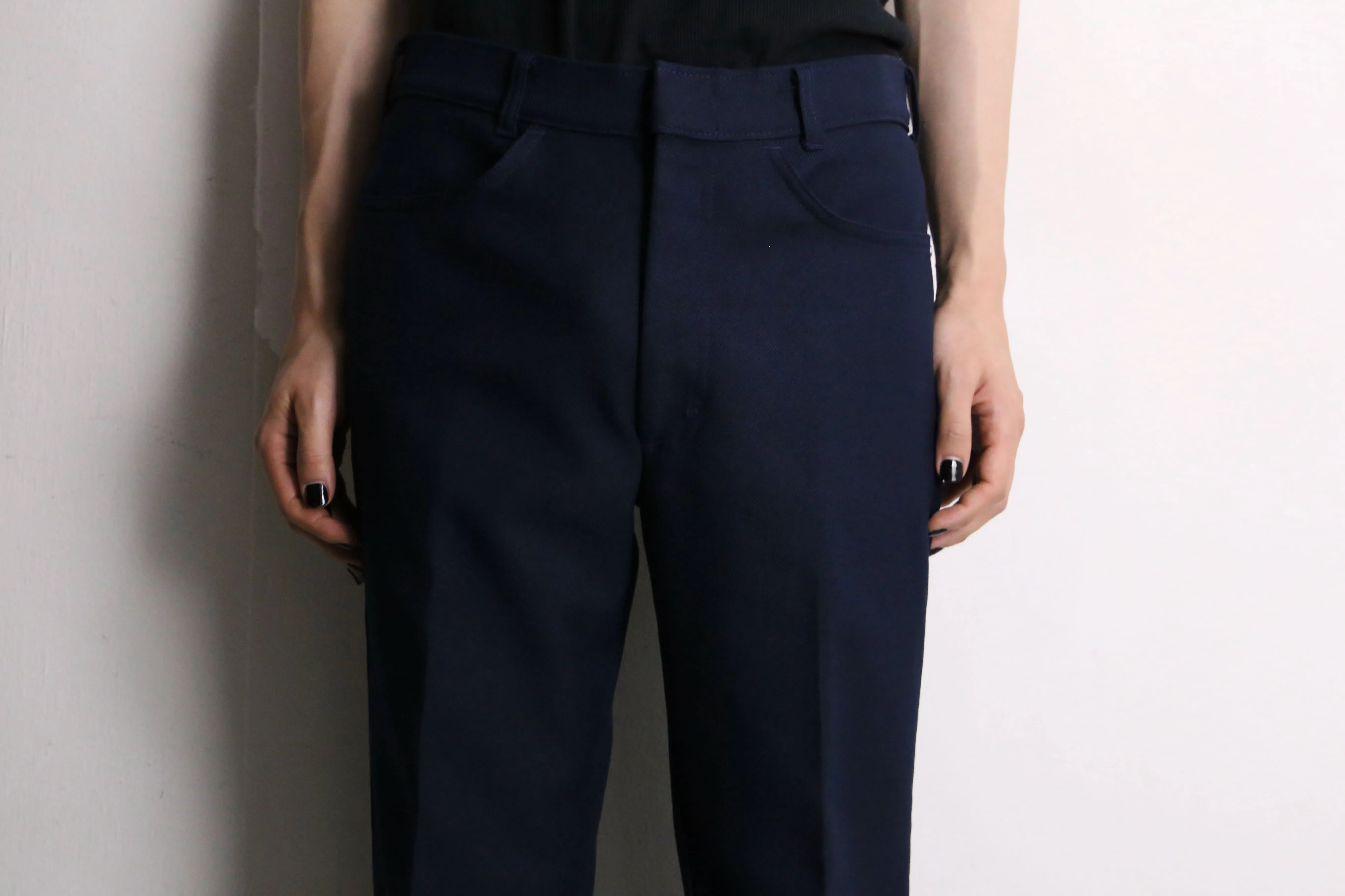 navy flare poly slacks