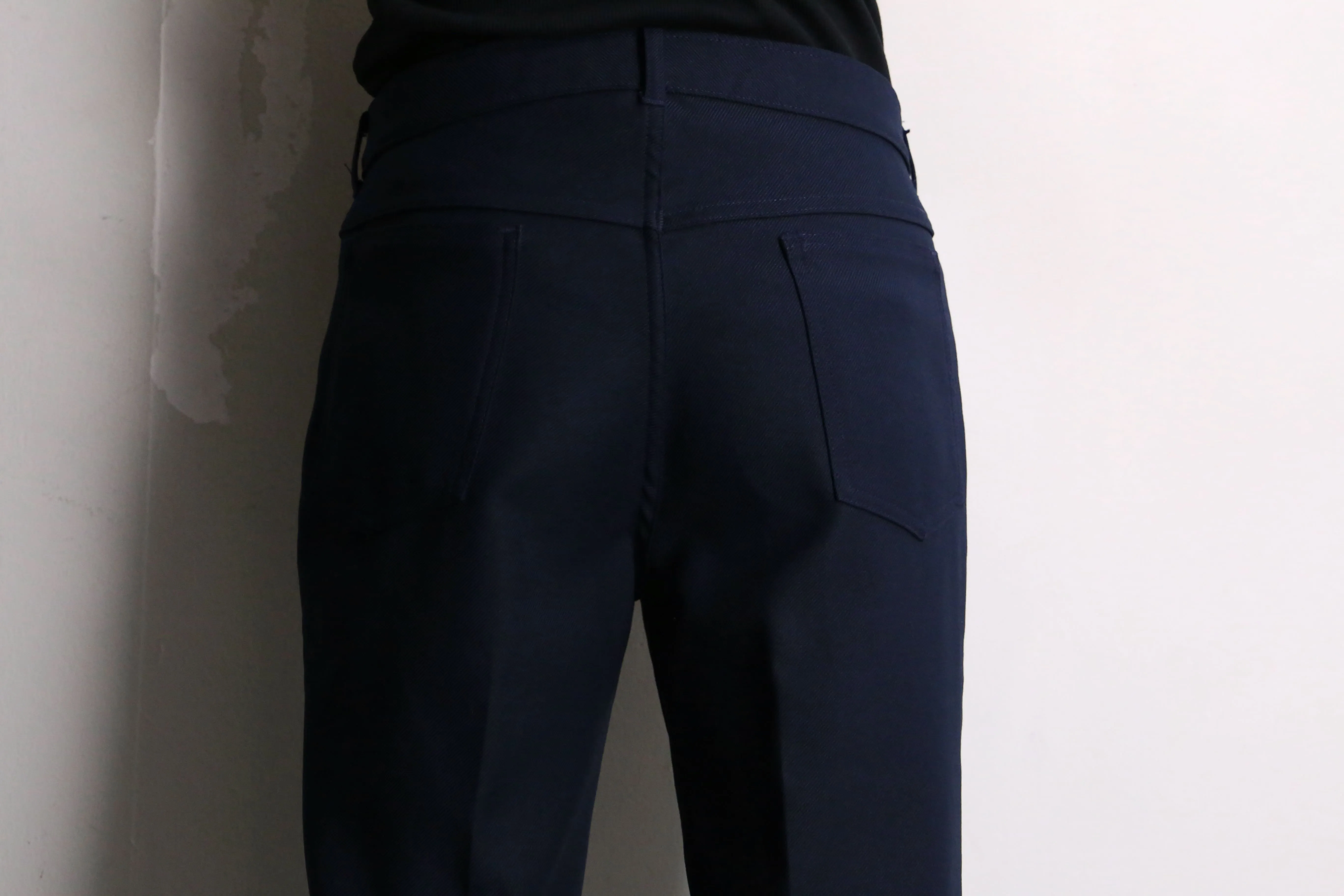 navy flare poly slacks