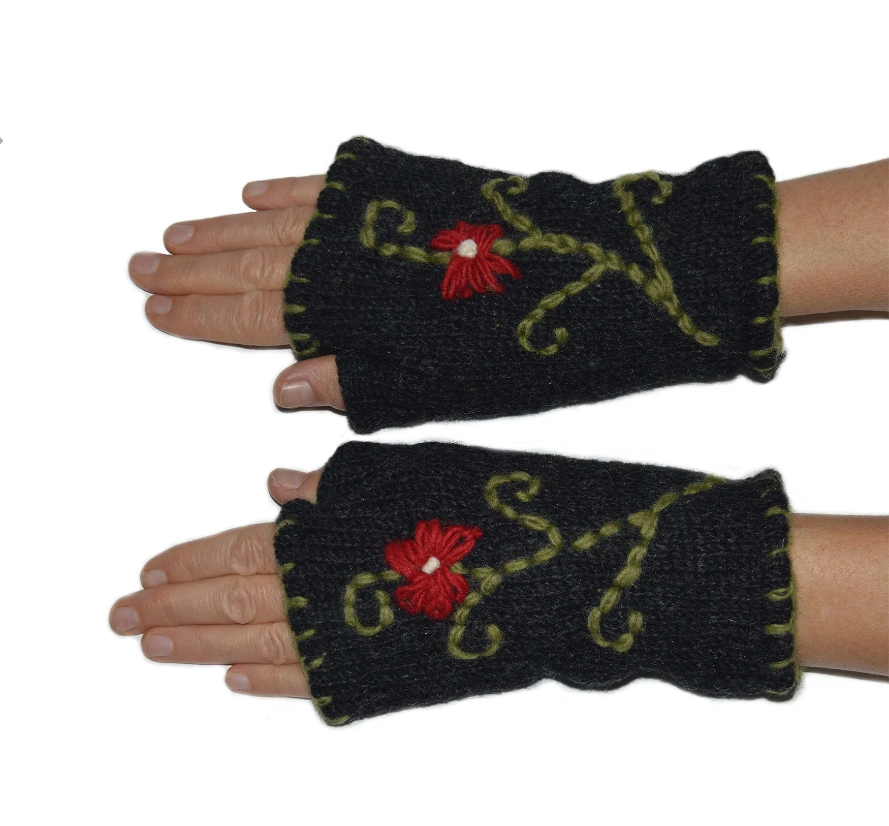 Nepalese Merino Wool Crochet Fingerless Gloves