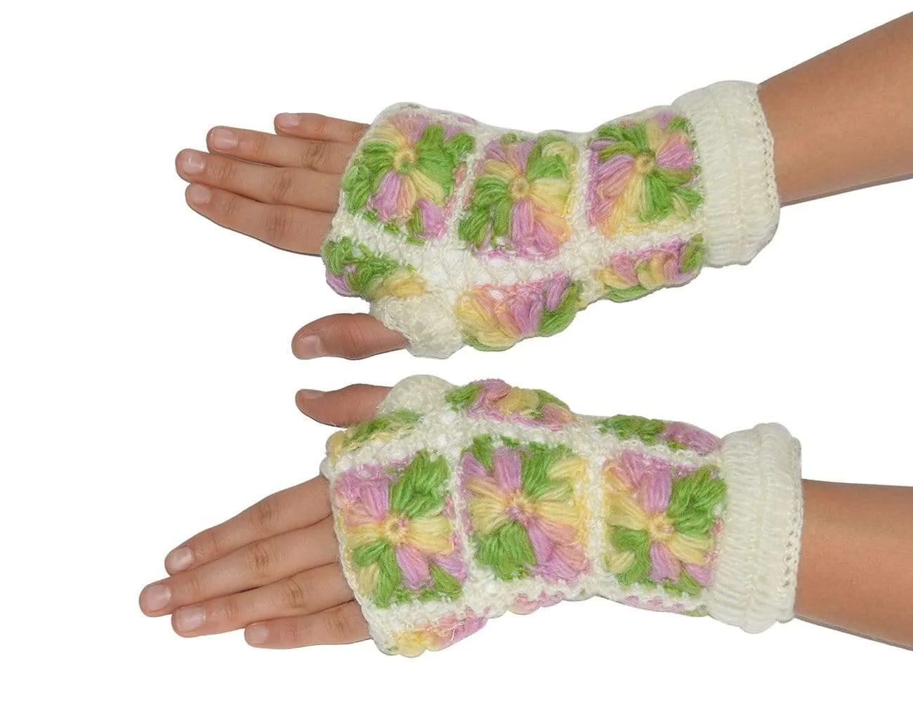 Nepalese Merino Wool Crochet Fingerless Gloves