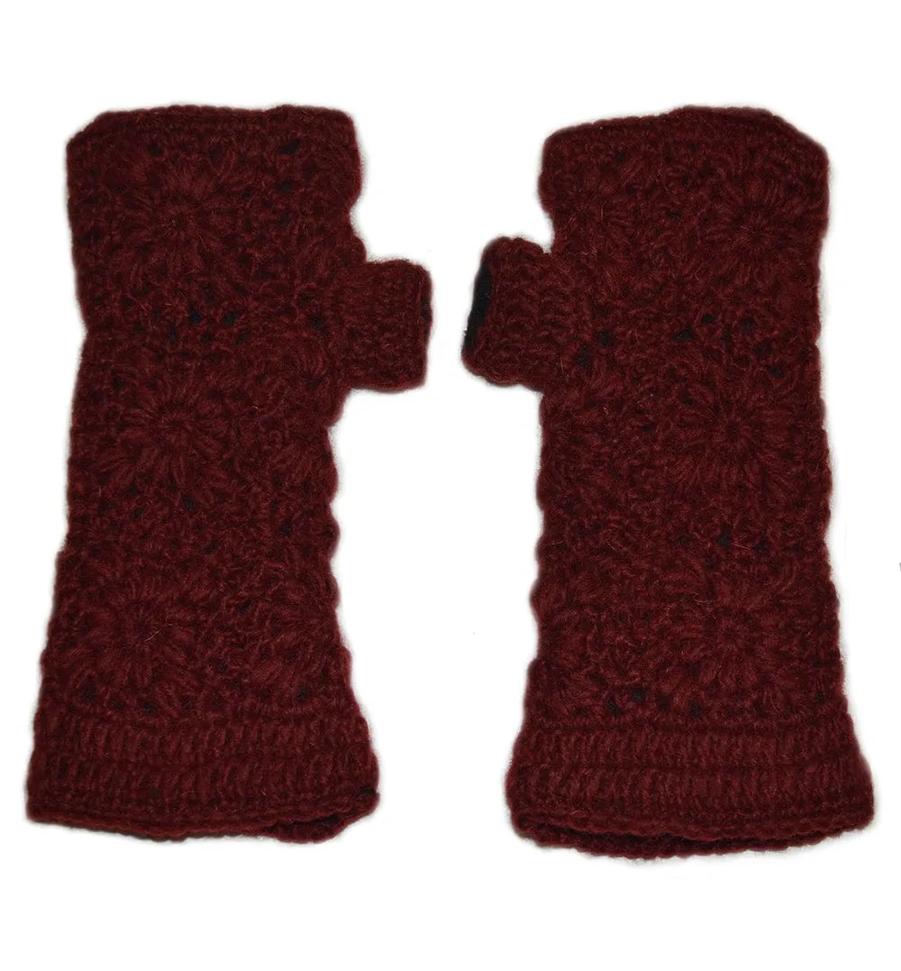 Nepalese Merino Wool Crochet Fingerless Gloves