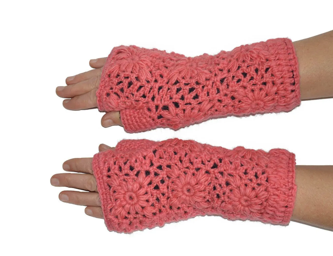 Nepalese Merino Wool Crochet Fingerless Gloves