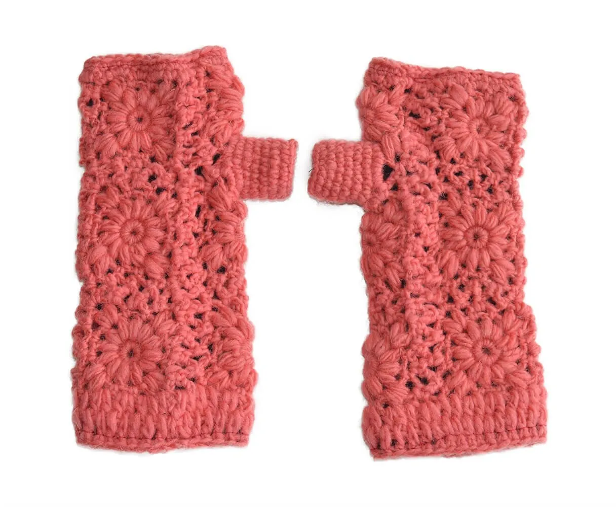 Nepalese Merino Wool Crochet Fingerless Gloves