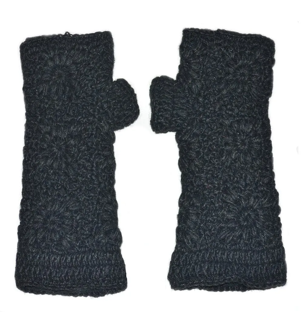 Nepalese Merino Wool Crochet Fingerless Gloves