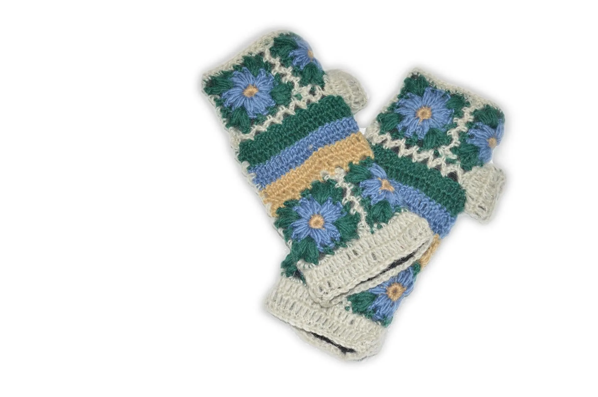 Nepalese Merino Wool Crochet Fingerless Gloves