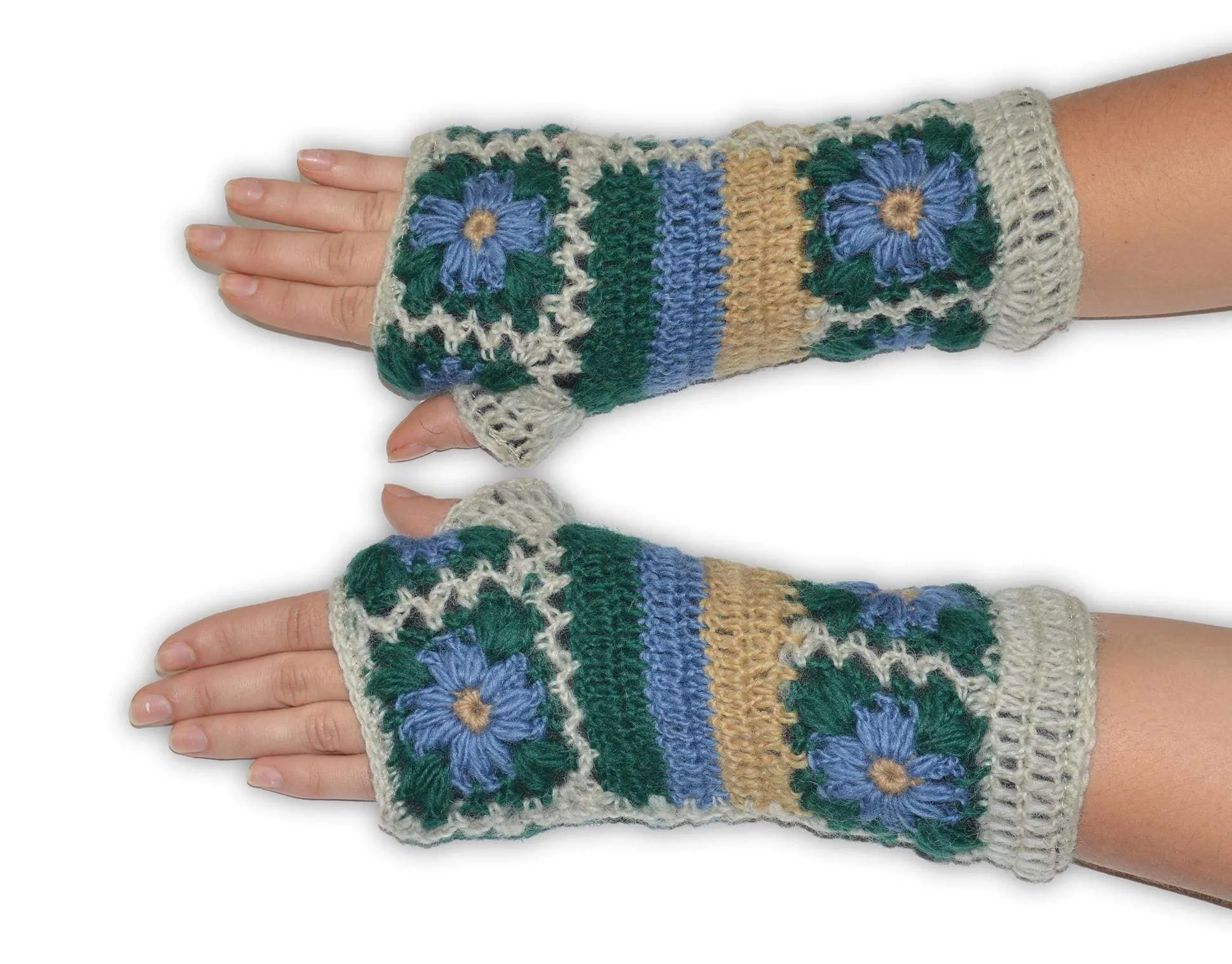 Nepalese Merino Wool Crochet Fingerless Gloves