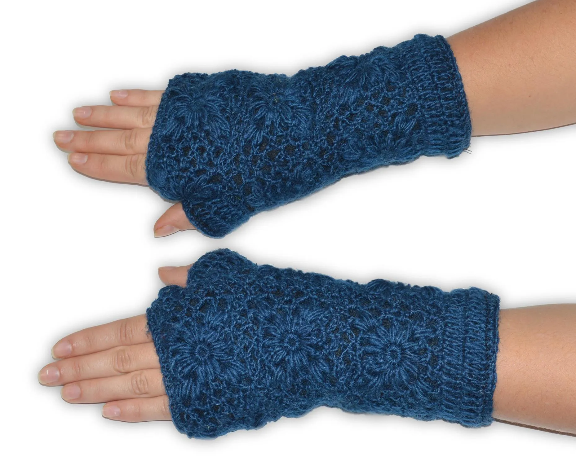 Nepalese Merino Wool Crochet Fingerless Gloves