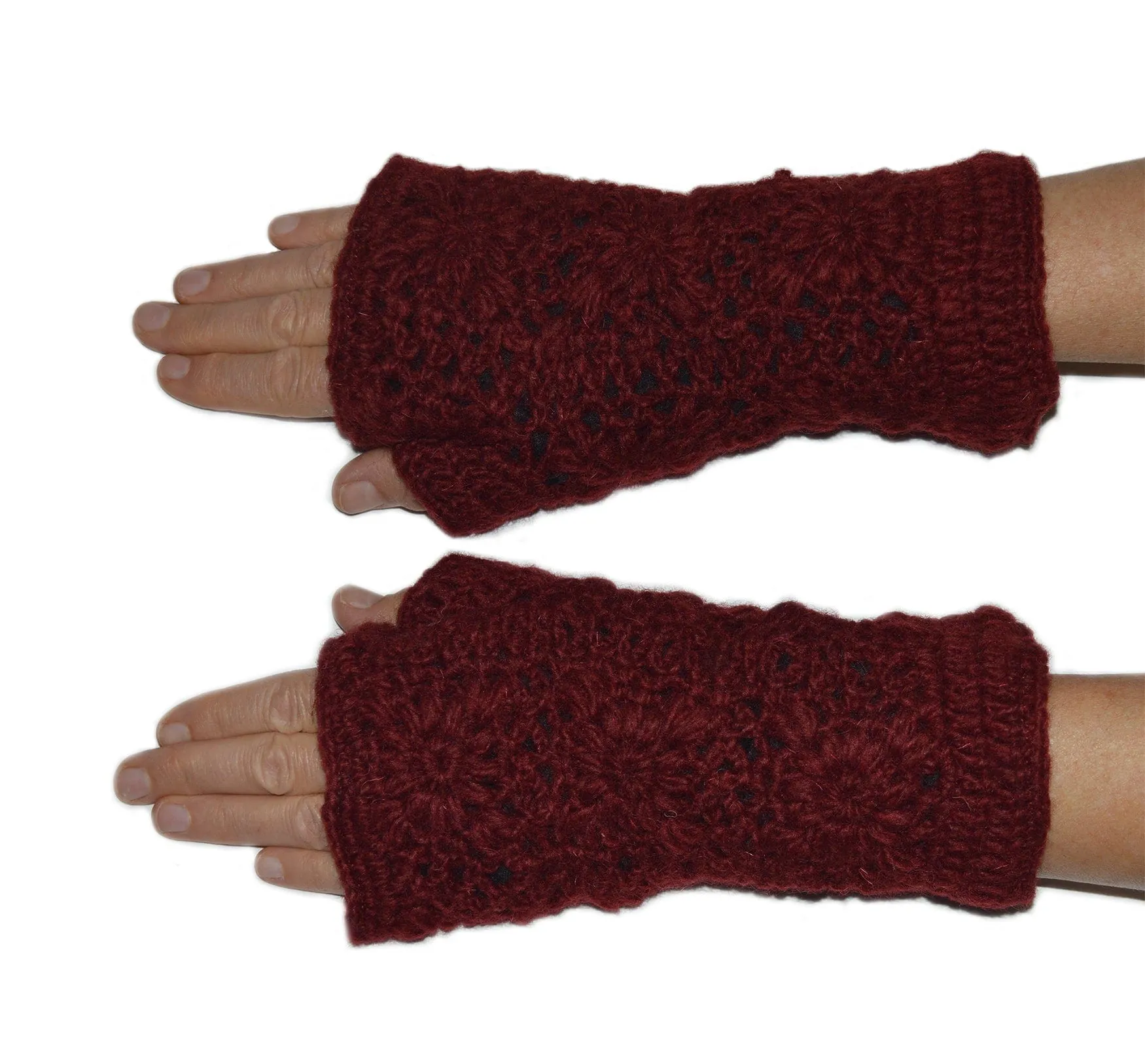 Nepalese Merino Wool Crochet Fingerless Gloves