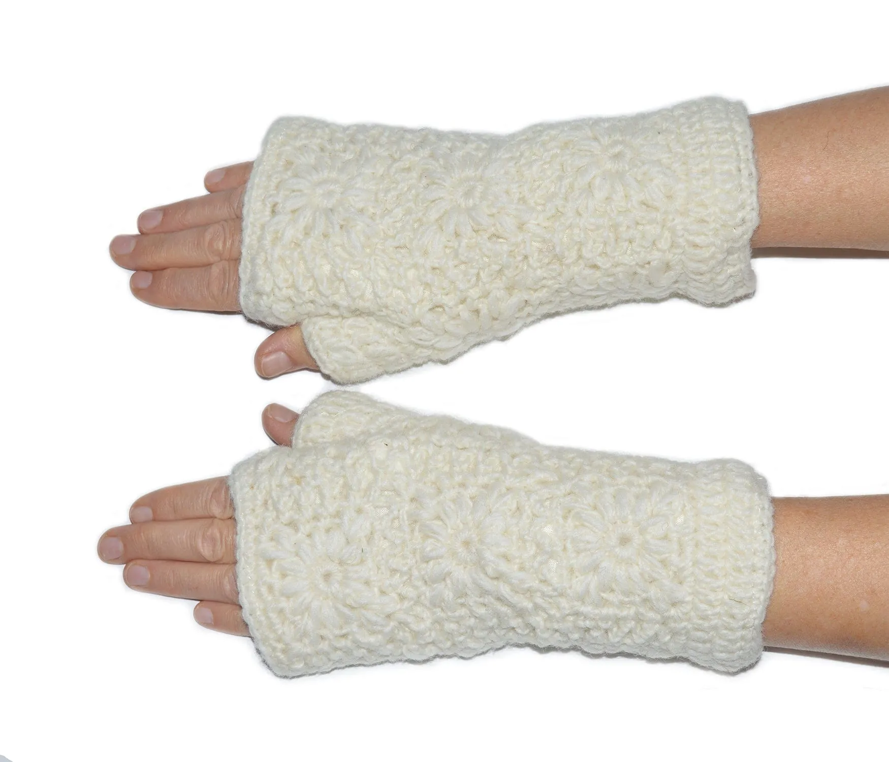 Nepalese Merino Wool Crochet Fingerless Gloves