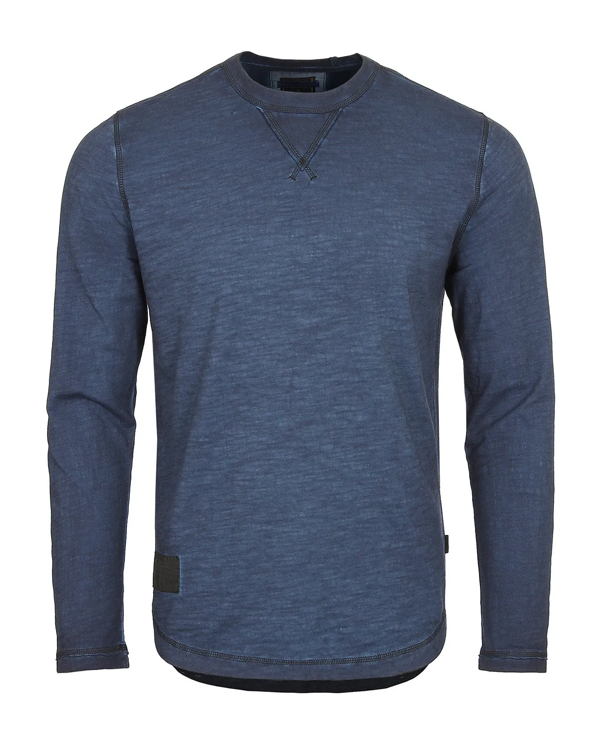 NEW - Men's Long Sleeve Crew Neck Vintage Wash T-Shirt with Curved Bottom Hem