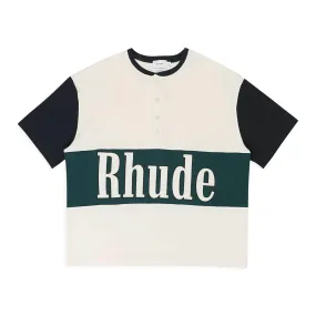 NWT RHUDE PANEL HENLEY HUNTER CREAM/BLACK BUTTON DOWN T-SHIRT SIZE XL $405