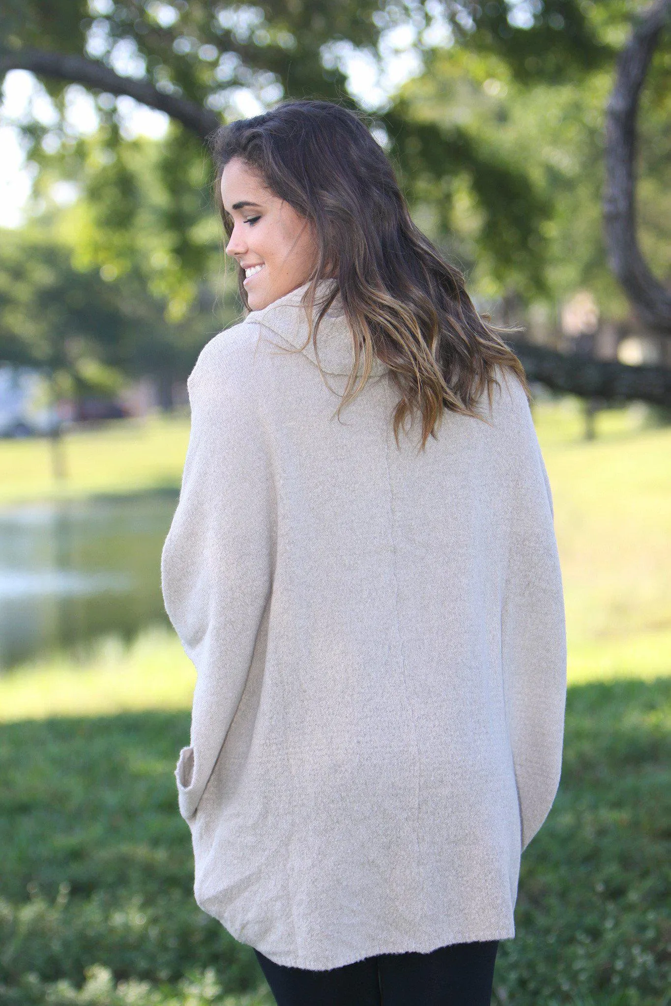 Oatmeal Poncho Cowl Neck Sweater