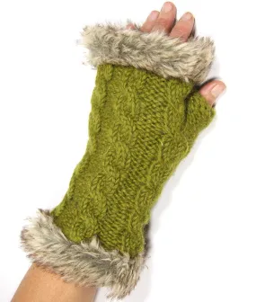 Olive Fur Trimmed Hand Warmers