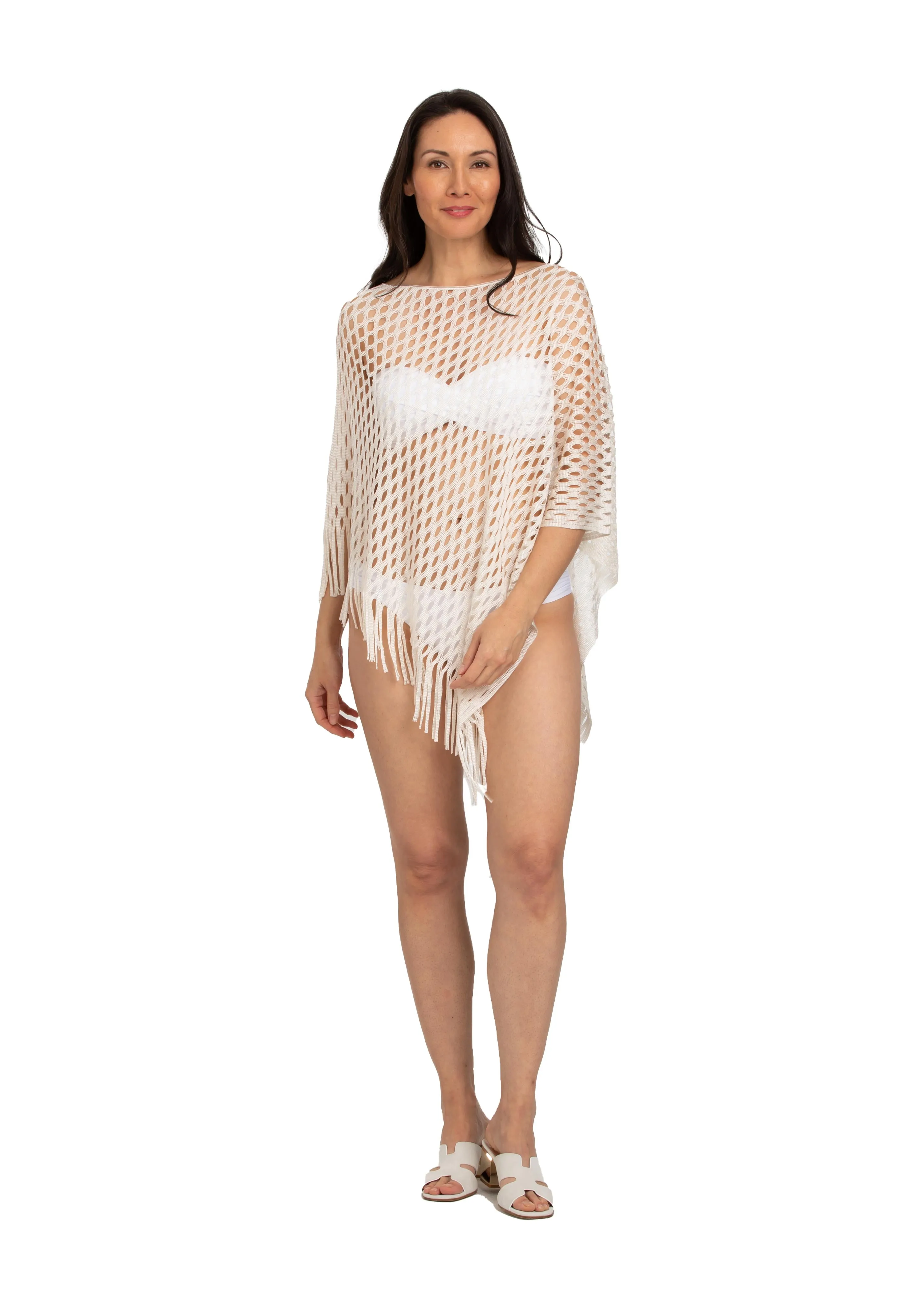 Open Mesh Cream Poncho (style 619)