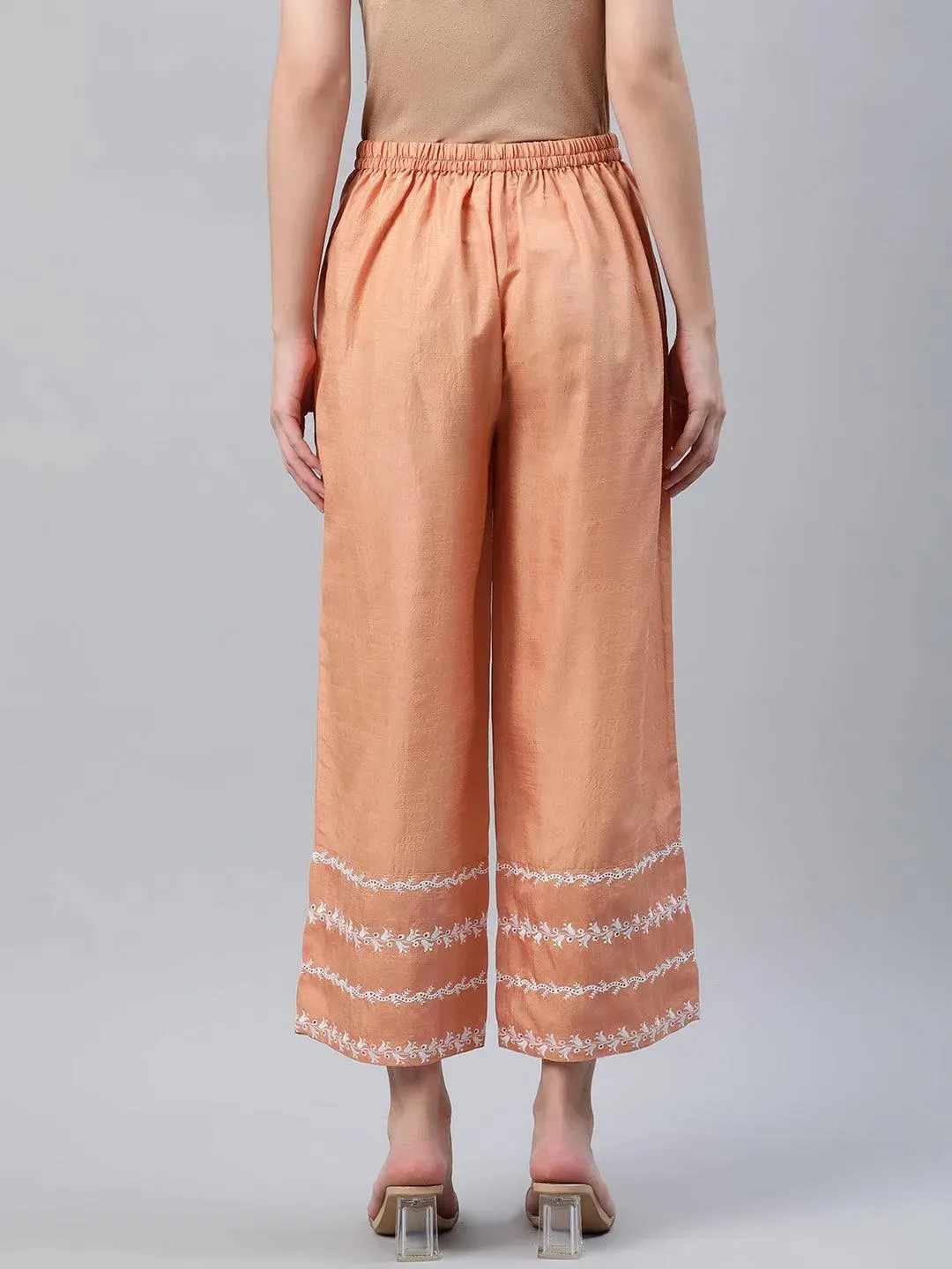 Orange Embroidered Silk Palazzos