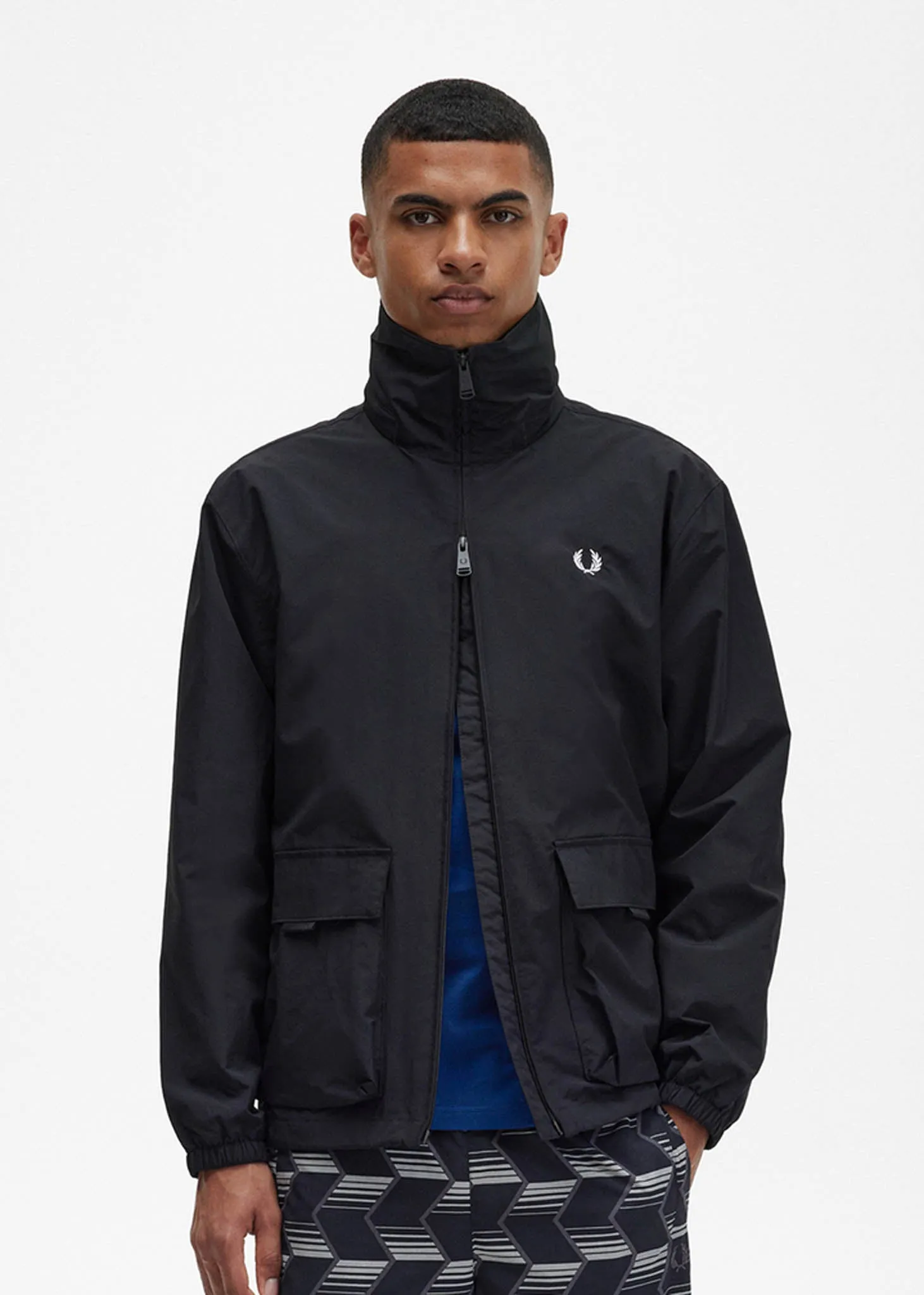 Patch pocket zip through jacket - black