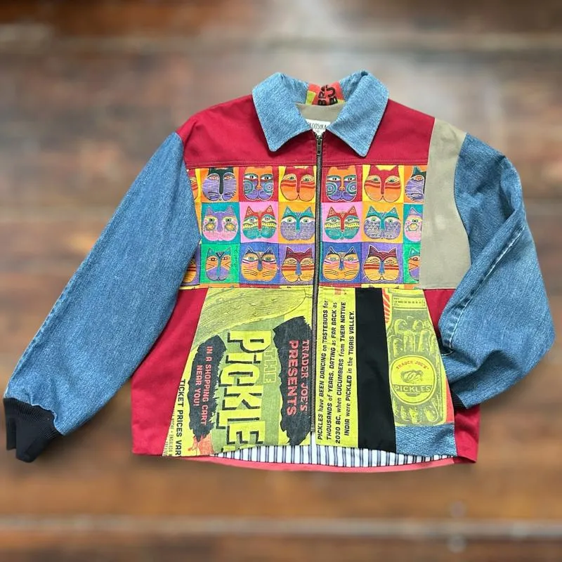 Patchwork Denim Jacket with Kitties and Pickles