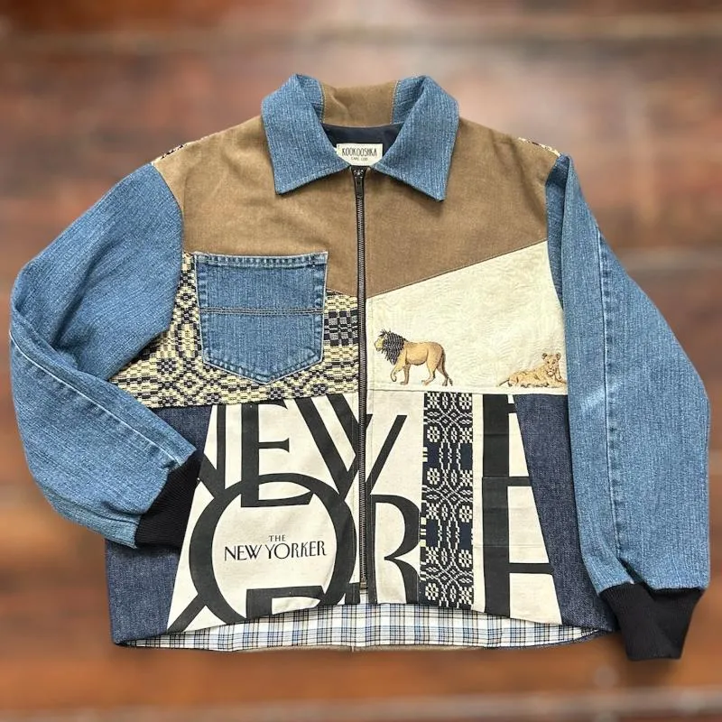 Patchwork Denim Jacket with Lions, New Yorker, and Matryoshka