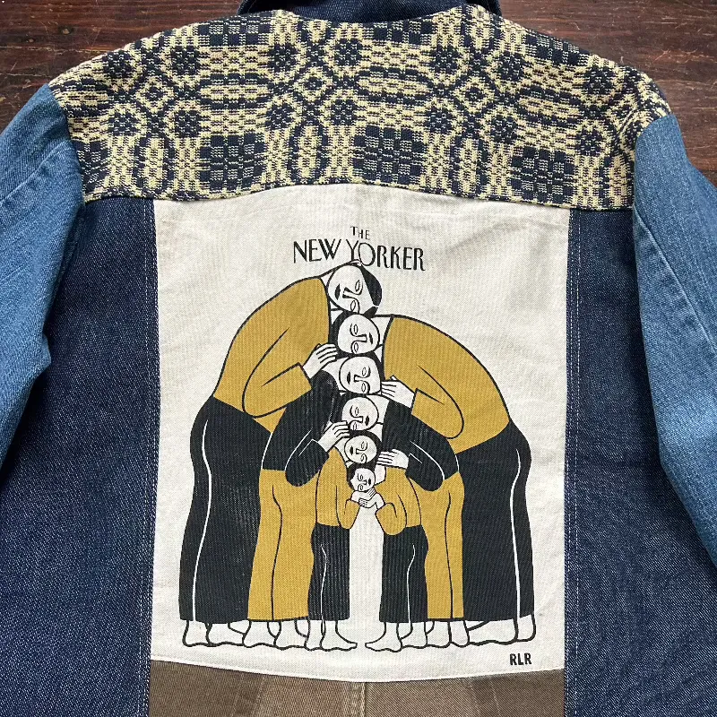 Patchwork Denim Jacket with Lions, New Yorker, and Matryoshka