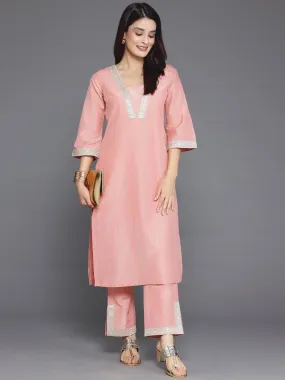 Peach Printed Silk Blend Straight Kurta Set