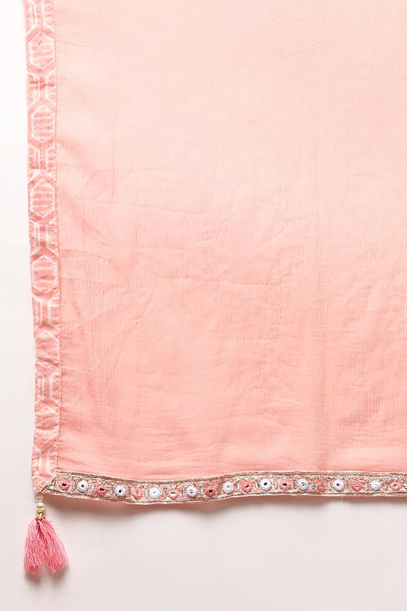 Pink Pure Cotton Embroidered Flared Suit Set