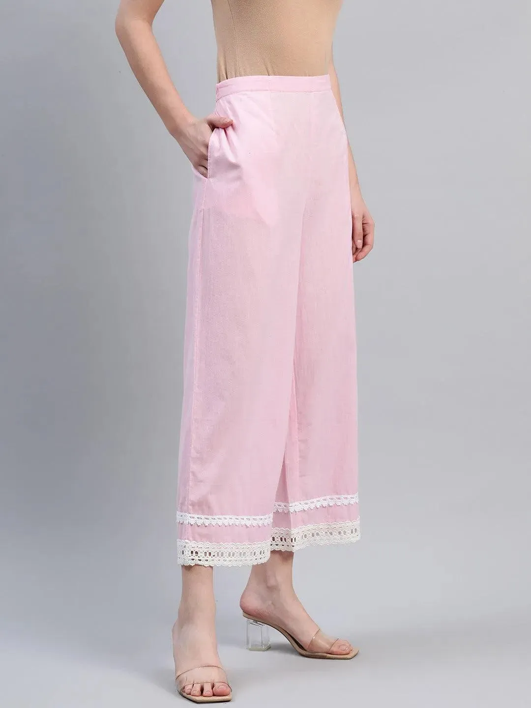 Pink Solid Cotton Palazzos