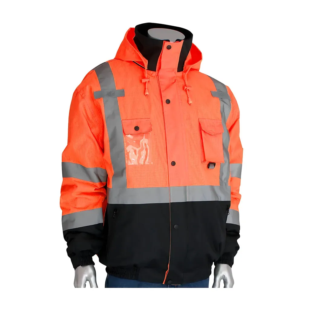 PIP 333-1770-OR/M ANSI Type R Class 3 Rip Stop Premium Plus Bomber Jacket with Zip-Out Fleece Liner and "D" Ring Access