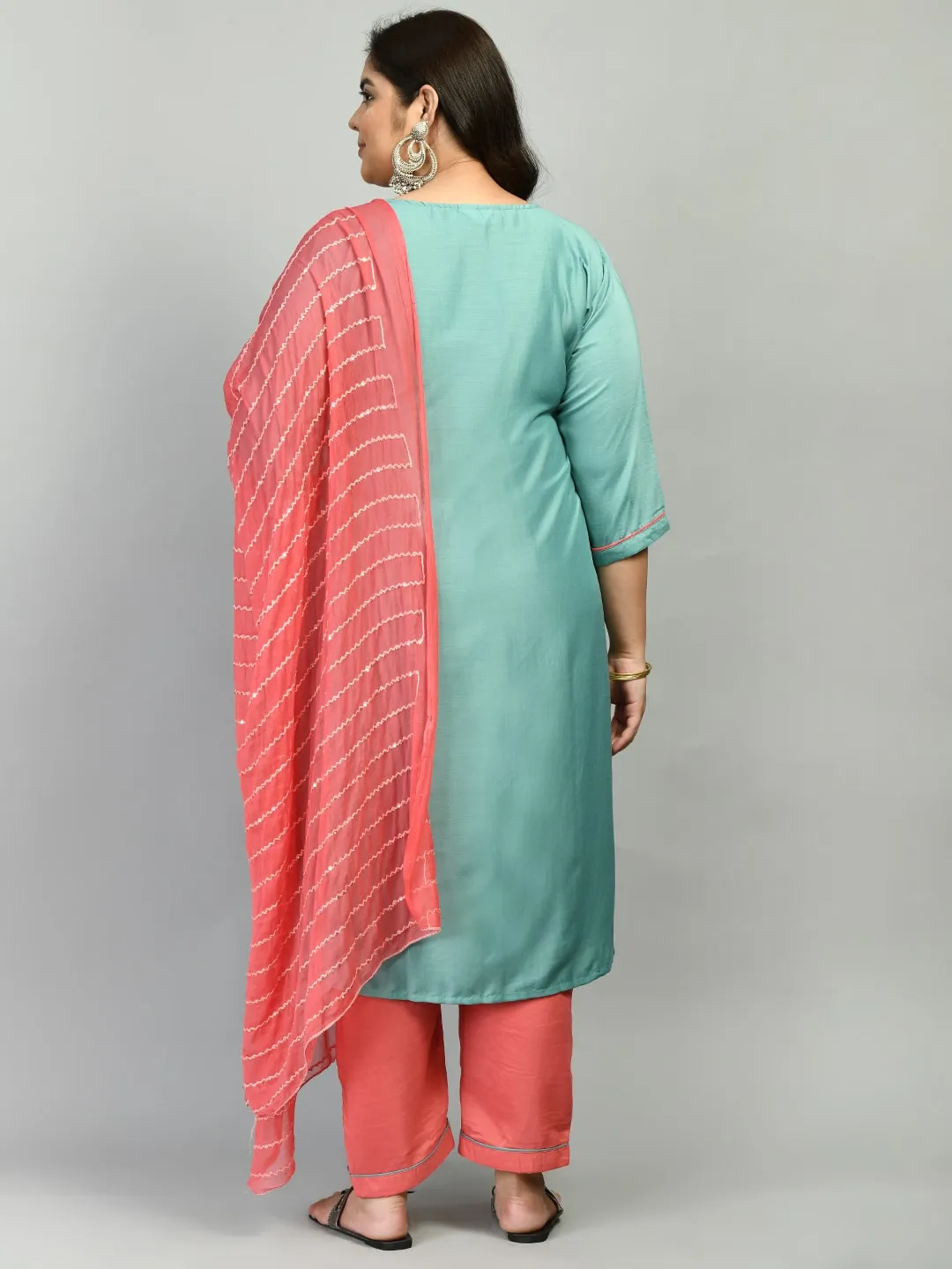 Plus Size Meraki Sea Green Embellished Kurta Set with Dupatta